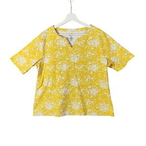Croft & Barrow Floral Spring V-Neck Short Sleeve Top Butter Yellow Womens SZ XXL